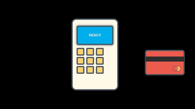 Credit Card Payment Terminal Transaction Process Animation.