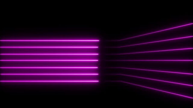 Neon purple laser lines moving in 3 d perspective abstract background