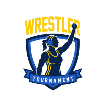 Illustration of Female Wrestler Player Logo Design Vector Illustration