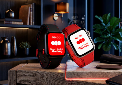 Smartwatch mockup templates on modern luxury desk 3D render