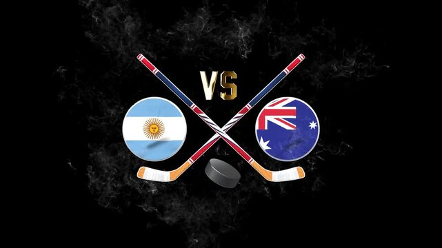 Argentina vs Australia Hockey Match Illustration Video with Flags and Crossed Sticks