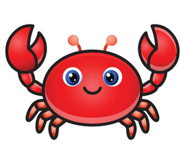 Cute red crab cartoon character with raised claws vector illustration