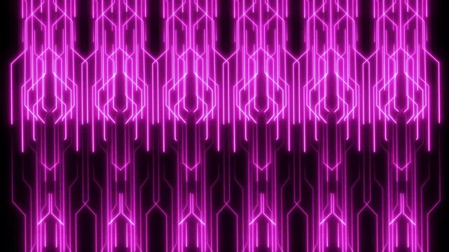 Neon pink digital circuitry background, abstract cyberpunk data flow animation glowing