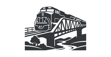 Freight Train on Truss Bridge Vector Illustration © mboku