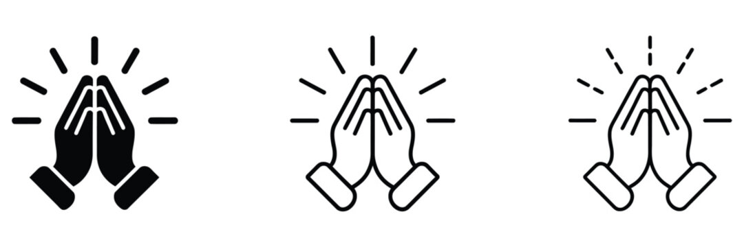 praying hands icon set featuring faith, religion, gratitude, hope, spiritual devotion, worship symbol, peaceful meditation, blessing gesture, inspirational message, and meaningful vector illustration 