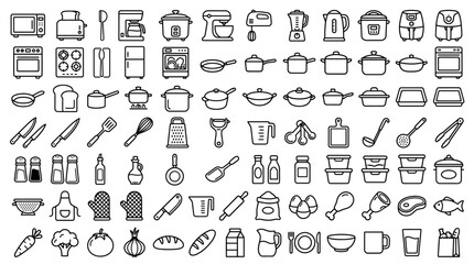 Naklejka premium Flat Design Kitchen Appliance and Utensil Icons Set.