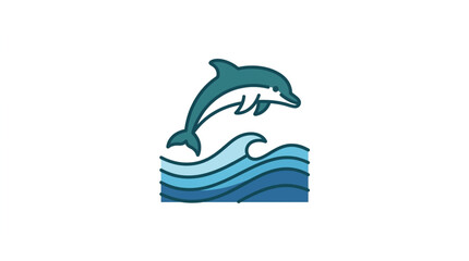 Stylized Dolphin Leaping Over Blue Waves Illustration. © Sumbul