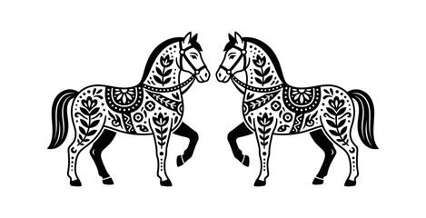 Folk Art Horse Vector Illustration © Pak