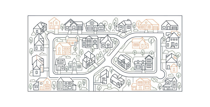 Suburban Neighborhood Map Vector Illustration