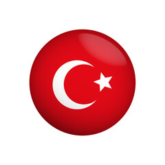 Obraz premium Vector round glossy button with the Turkish flag national symbol icon