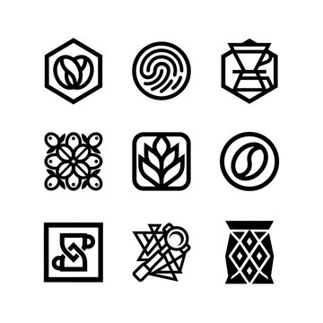 Set of Traditional Japanese Mon Symbols in Black and White.