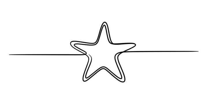 Continuous single line drawing of a star shape symbol isolated on a white background Vector, illustration
