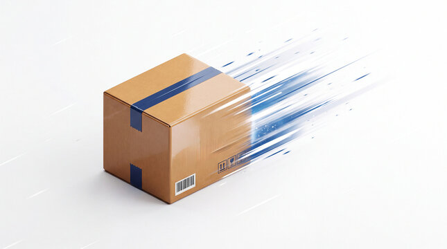 Fast moving cardboard box with motion blur effect