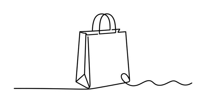Continuous single line drawing of a paper shopping bag for retail and store commerce isolated on a white background Vector, illustration
