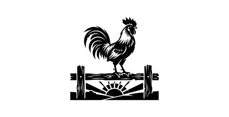 Rooster on Wooden Fence Silhouette Vector © Vect