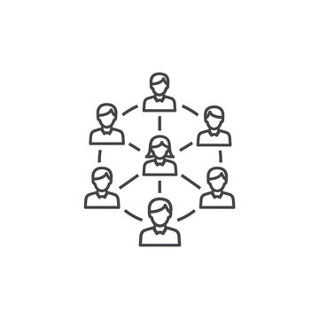 Black line illustration of connected people.