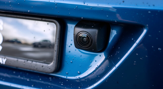 car parking camera mounted on the blue car body