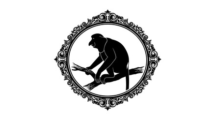 Monkey silhouette in circle frame.