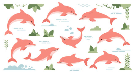 Pink Dolphins Swimming Together 1. © Nb