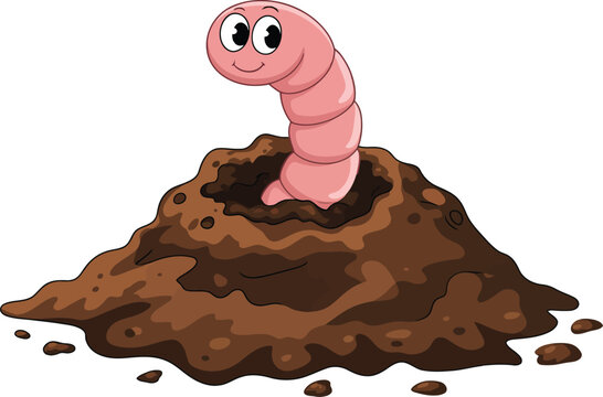 Cute cartoon earthworm in garden soil vector illustration