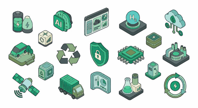 Isometric Green Technology and Industry Icons Collection.