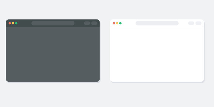 Minimalist web browser window frames in white and dark themes for website interface mockups.