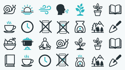 Collection of minimalist icons representing wellness, nature, and healthy lifestyle © Mahmudmse