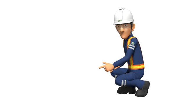 Industrial worker is presenting something on the floor
