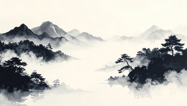 Japanese sumi ink landscape background for minimal design use 3