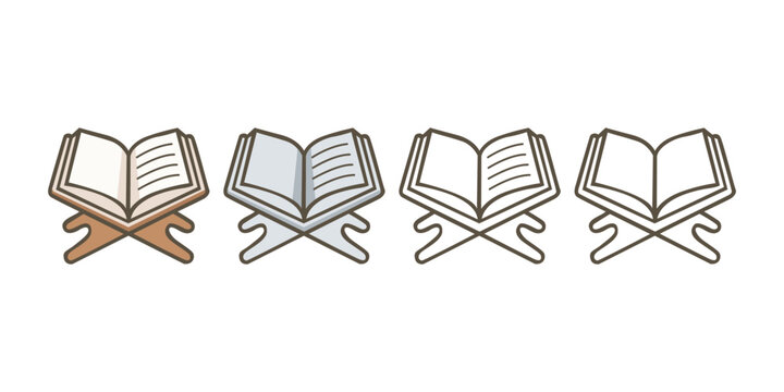 Islamic holy book on stand icon set vector graphic illustration.