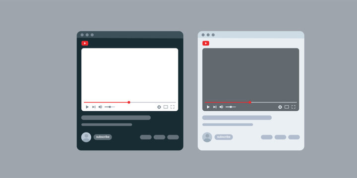 Dark and light video player interface designs for online streaming and content viewing.