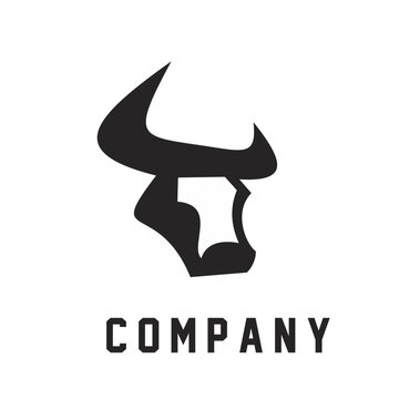 Bull Head Logo Design. Modern abstract silhouette of a horned bull icon. Strong animal symbol for company branding, finance, sports, or strength concepts.