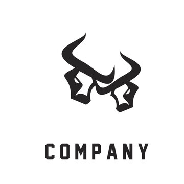 Stylized Black and White Bull Heads Logo Design - Modern Company Emblem Representing Power and Strength