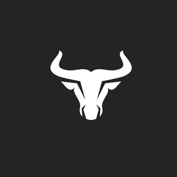 White Geometric Bull Head Logo Design on Dark Background
