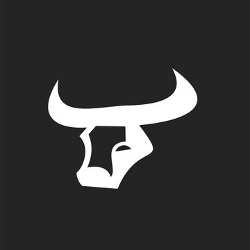 Minimalist white bull head logo with stylized horns on a dark background, representing strength and power.
