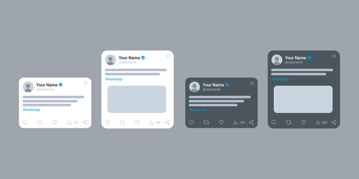 Social media post examples showing user profile name and engagement icons.