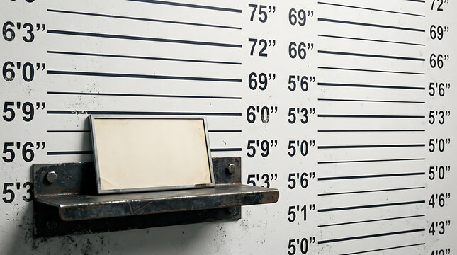 Police mugshot lineup backdrop wall with height scale measurement lines