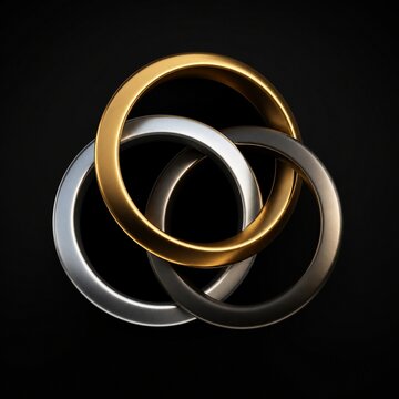 Three interlocking, continuously rotating rings on a dark background, symbolizing perpetual motion.