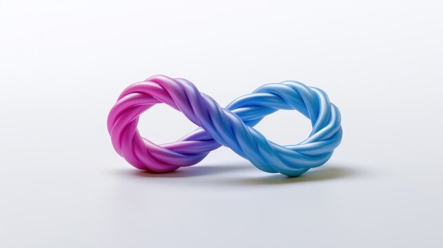 Twisted pink and blue 3D infinity loop sculpture.