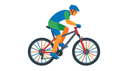 Fototapeta premium Active Male Cyclist Riding a Mountain Bike with Vibrant Multicolored Spokes for Sports Competition and Healthy Lifestyle