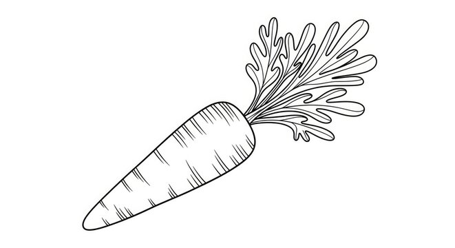 A carrot illustration is drawn in black outline on a white background. The carrot has a long, tapered shape with horizontal lines indicating its segments.