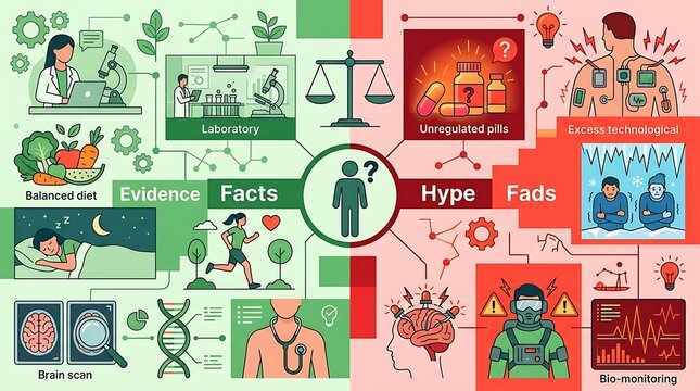 Medical evidence versus health fads comparison infographic