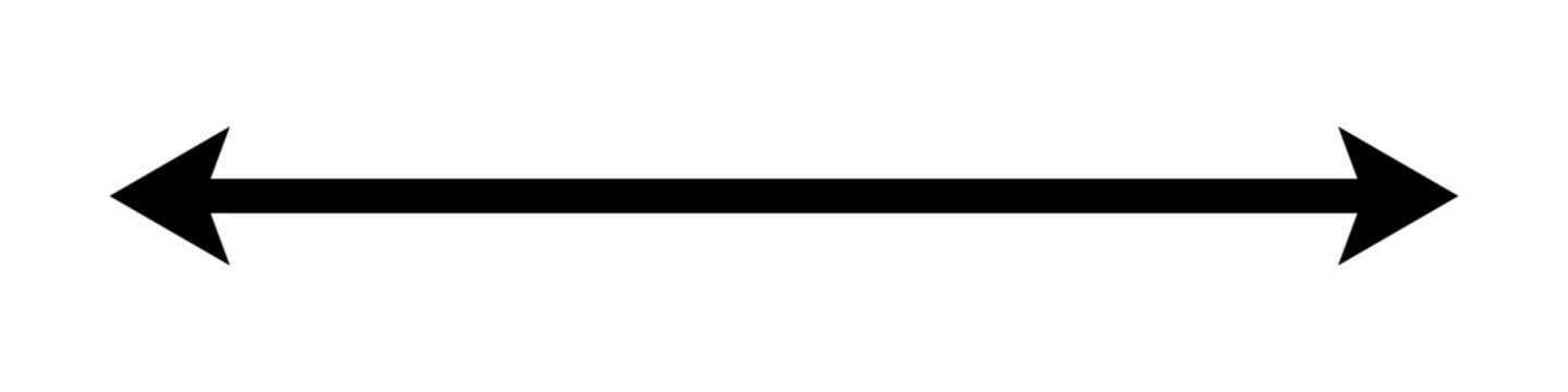 Double ended arrow pointing left and right on straight line, isolated on a transparent background