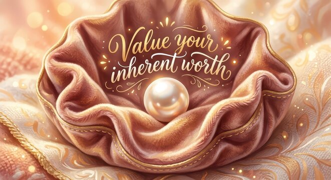 Single Pearl in Velvet Pouch with Inspirational Quote "Value Your Inherent Worth", symbolizing self-esteem and preciousness