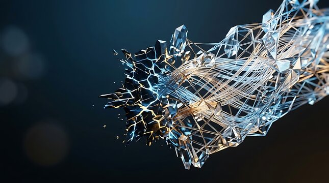 Abstract digital crystal structure with glowing energy fibers