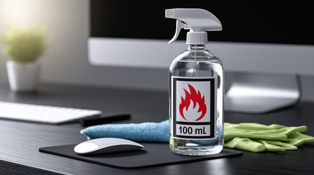 100ml flammable liquid spray bottle in office setting.