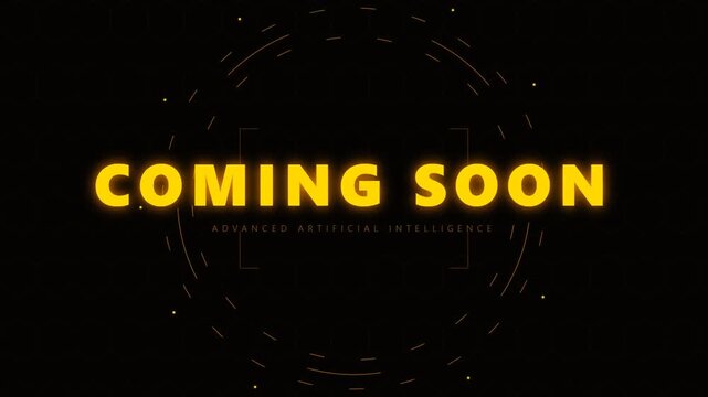 Futuristic Coming Soon Animation with Advanced Artificial Intelligence Text on Black Hexagonal Grid