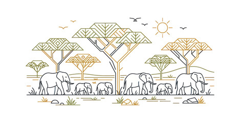 Minimalist Elephant Family Safari Vector Illustration © Vect