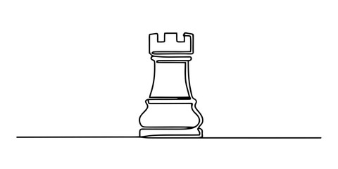 Continuous single line drawing of a chess rook castle piece isolated on a white background for minimalist game strategy concept Vector, illustration © ARICK 