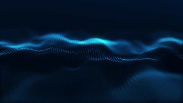 Blue glowing digital particle wave background with soft depth and motion, ideal for technology, data, and futuristic design.